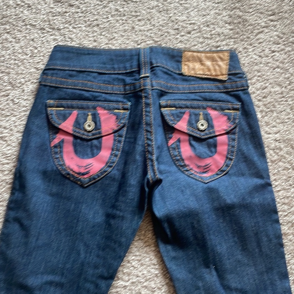 True Religion Joey Pink Vintage Low-Rise Flare Jean